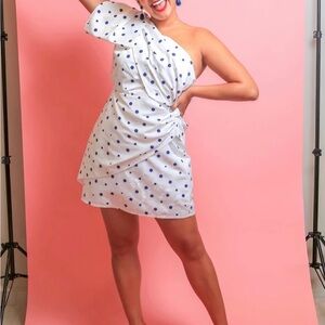 White Polka Dot One-Shoulder Dress